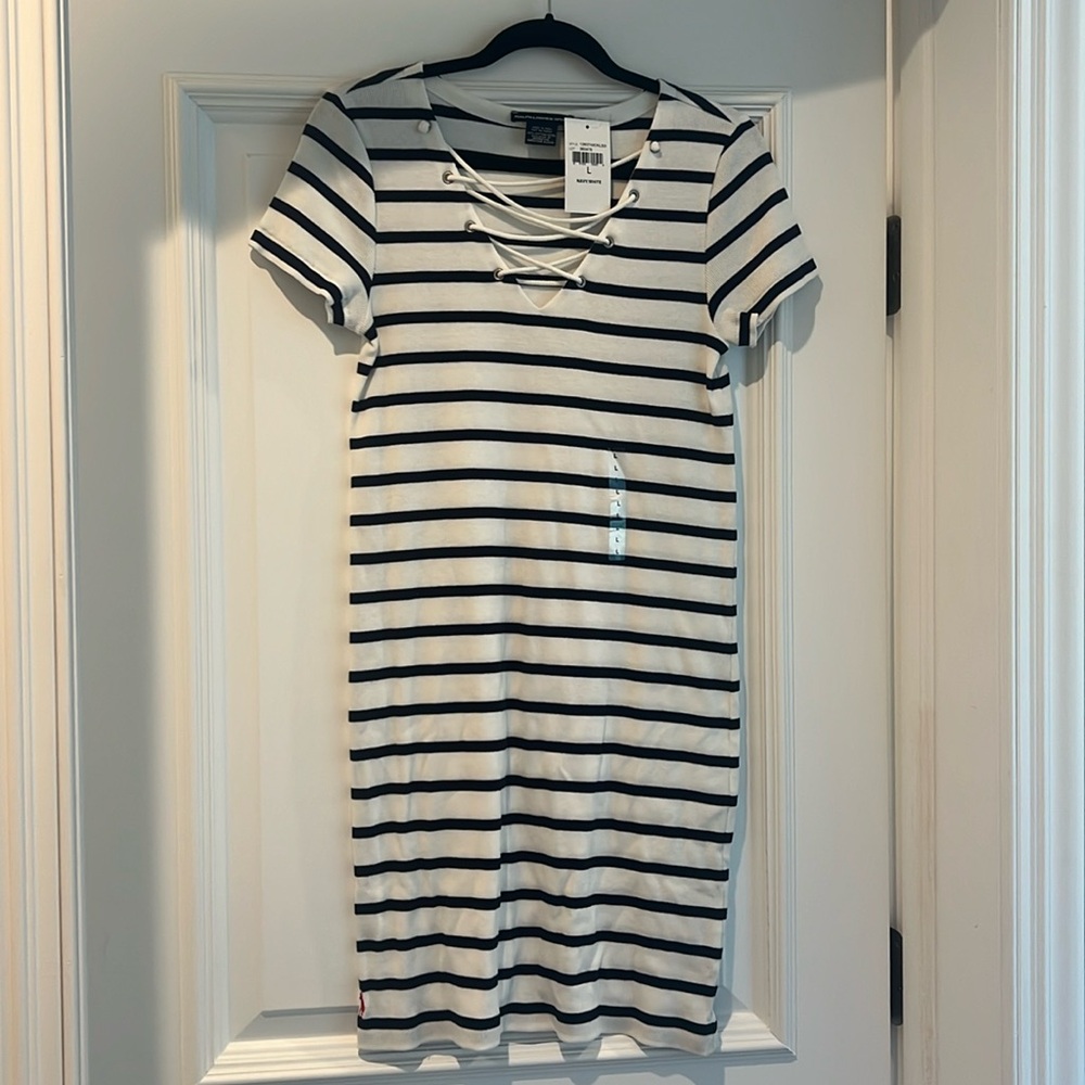 Ralph Lauren sport dress navy white stripe sz lg